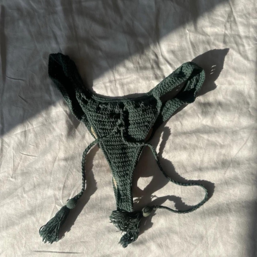 Chic Dark Green Crochet Bikini Bottom